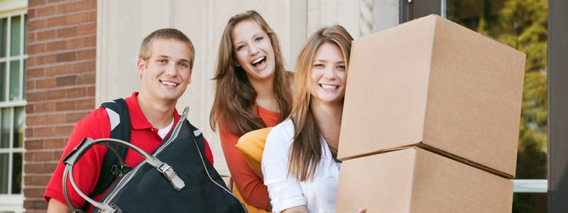 group of collage students ready to leave their hostel