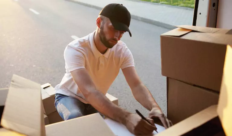 young professional packing up a box