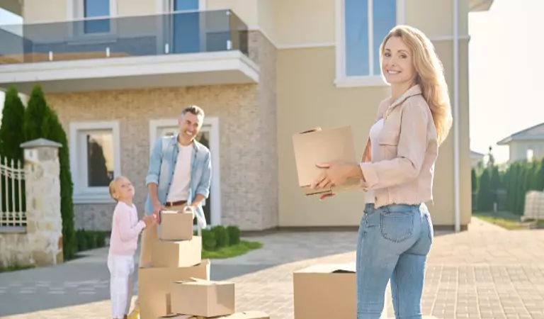 family just reached to their new house in Brisbane